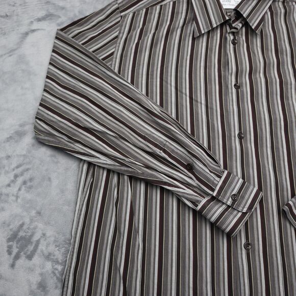 Perry Ellis Shirt Mens L Black Long Sleeve Striped Collared Casual Button Up - Picture 10 of 16